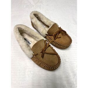 MINNETONKA Genuine Suede Leather Moccasin Slippers, Faux Fur Lining, Sz 8M